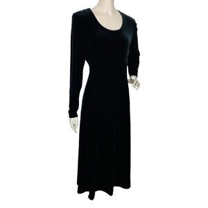 VTG 80s 90s Amanda Smith Gothic Witchycore Black Velvet Long Sleeve Maxi Dress
